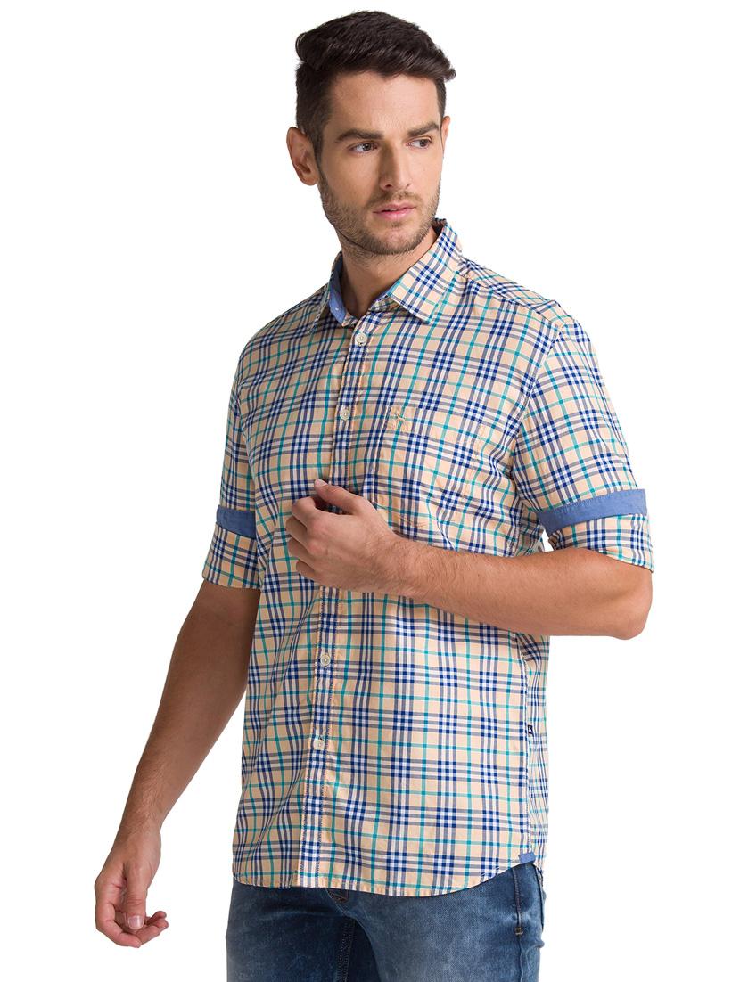 beige checkered casual shirt - 18244378 - Standard Image - 1