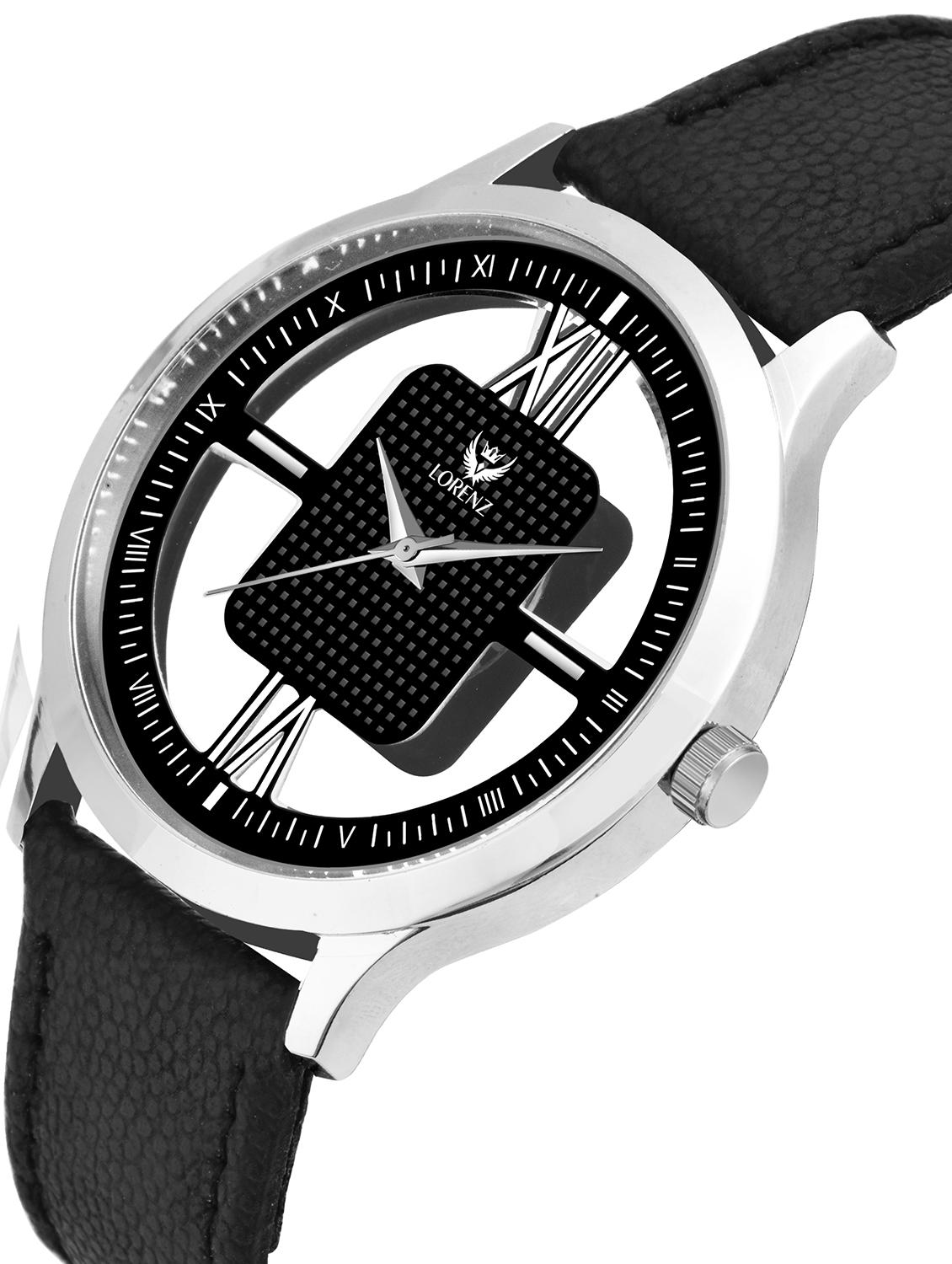 lorenz black leather strap & transparent stylish dial analogue watch for men | mk-3095k - 18244470 - Standard Image - 1