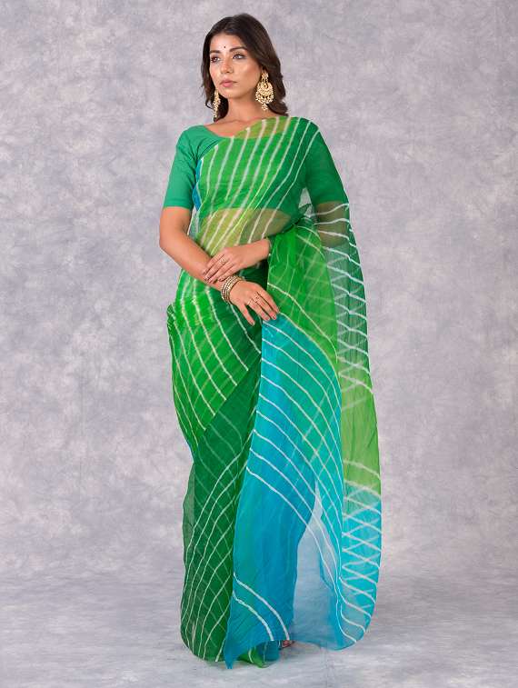 multi colored organza bordered saree with blouse