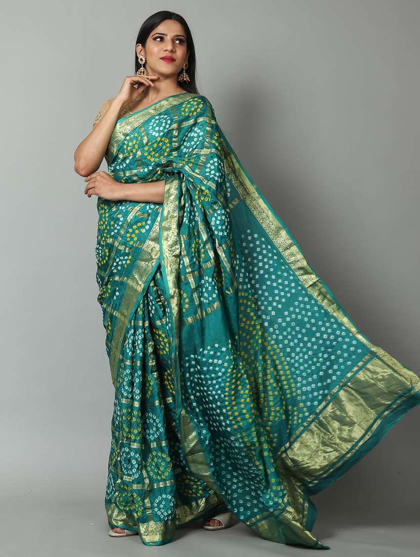 green silk bordered saree with blouse