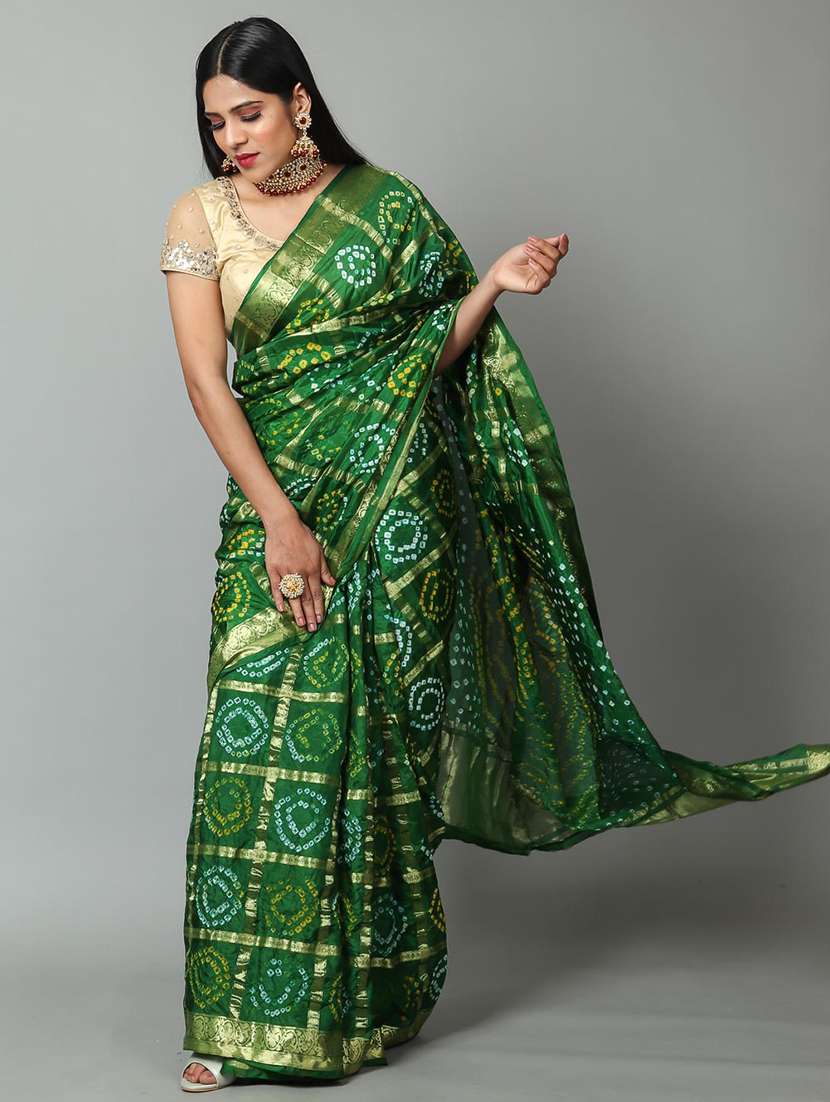 green silk bordered saree with blouse