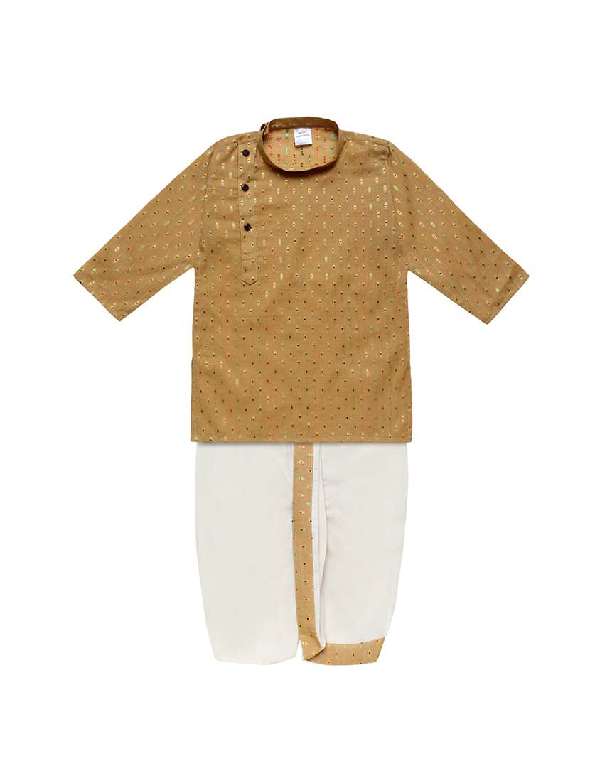 beige solid dhoti kurta set