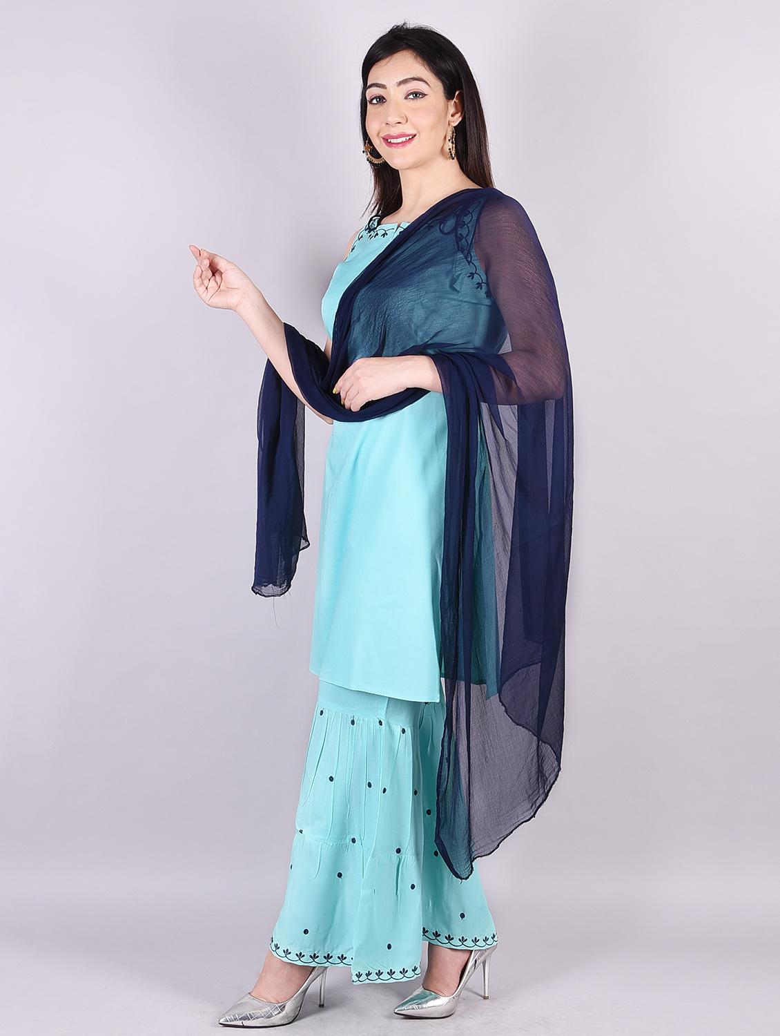 turquoise rayon kurta sharara  set - 18245180 -  Standard Image - 1