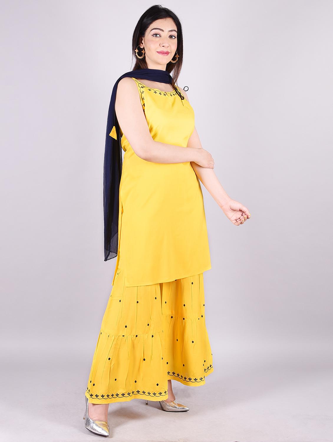 yellow rayon kurta sharara set - 18245181 - Standard Image - 1