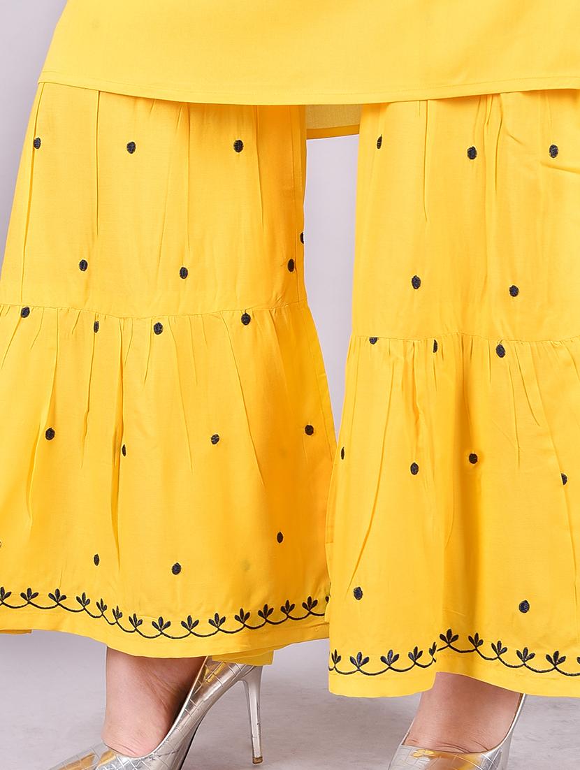 yellow rayon kurta sharara set - 18245181 - Standard Image - 4