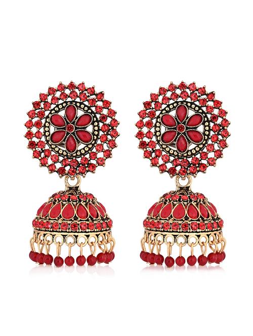 red gold plated jhumka earring - 18246430 - Standard Image - 0
