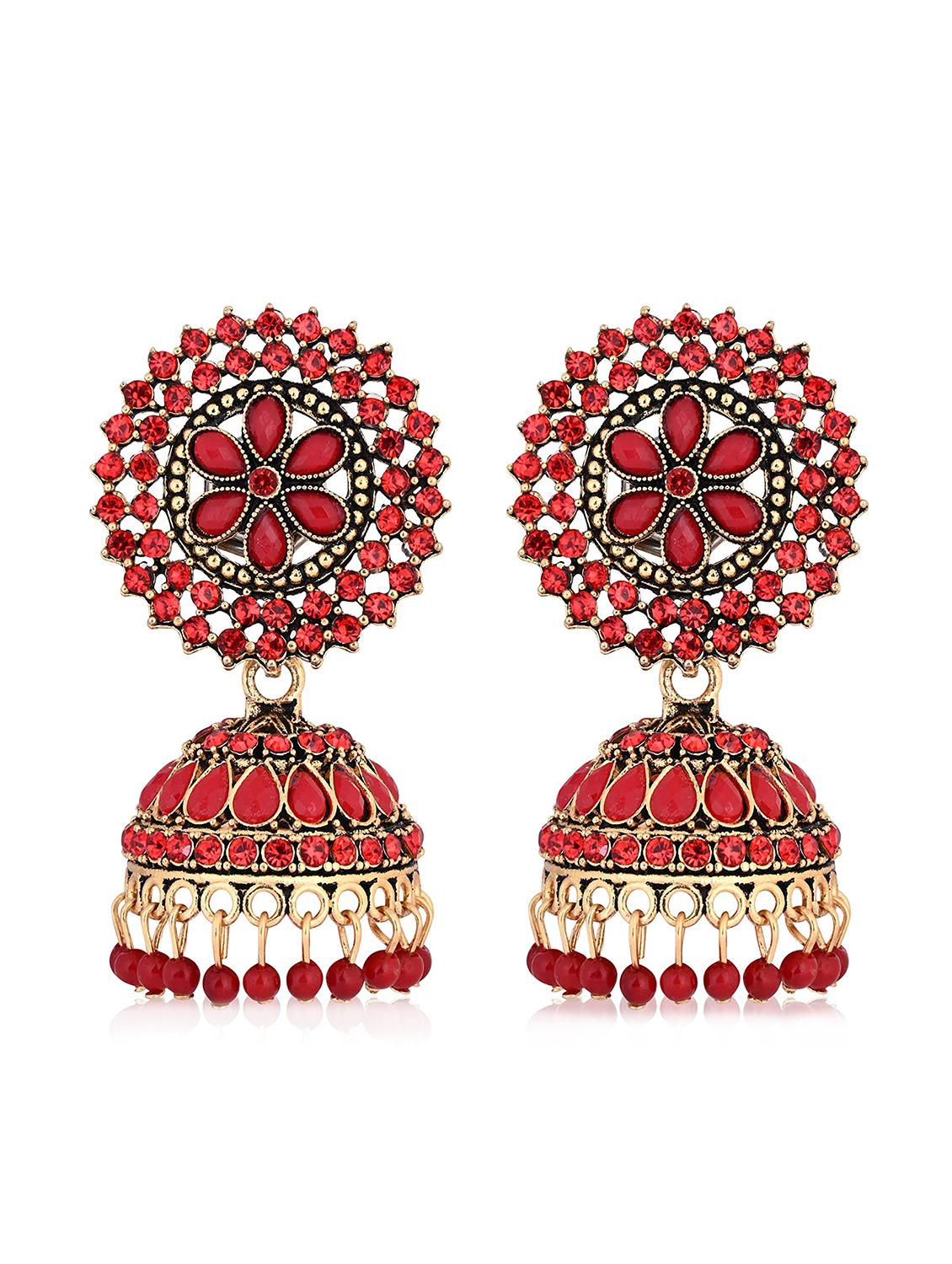 red gold plated jhumka earring - 18246430 - Zoom Image - 0