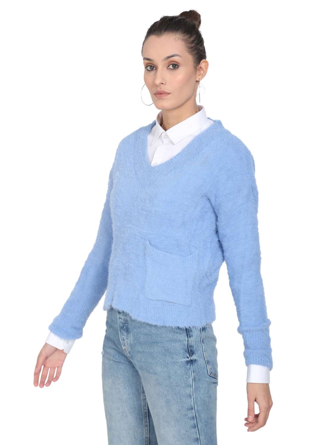 v-neck solid pullover - 18246486 - Standard Image - 1