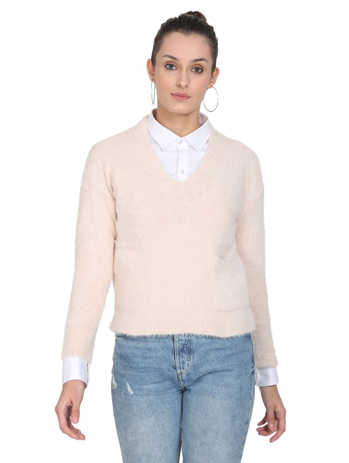 v-neck solid pullover