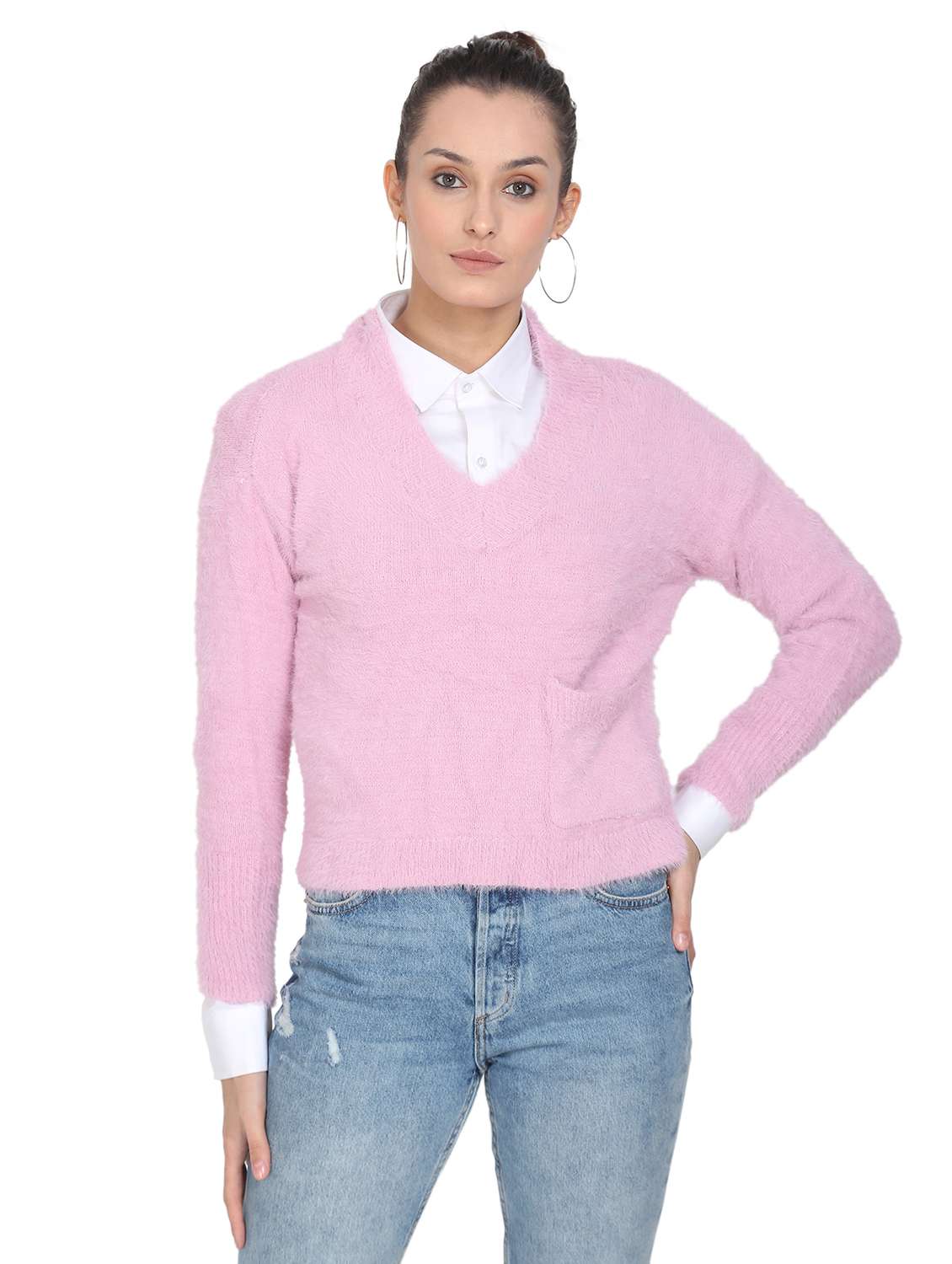 v-neck solid pullover