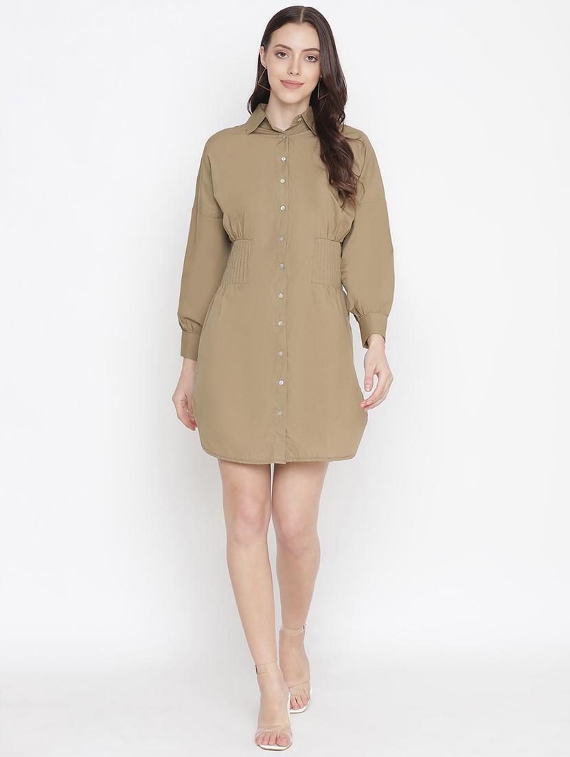 long sleeved solid shirt dress - 18246530 - Standard Image - 4