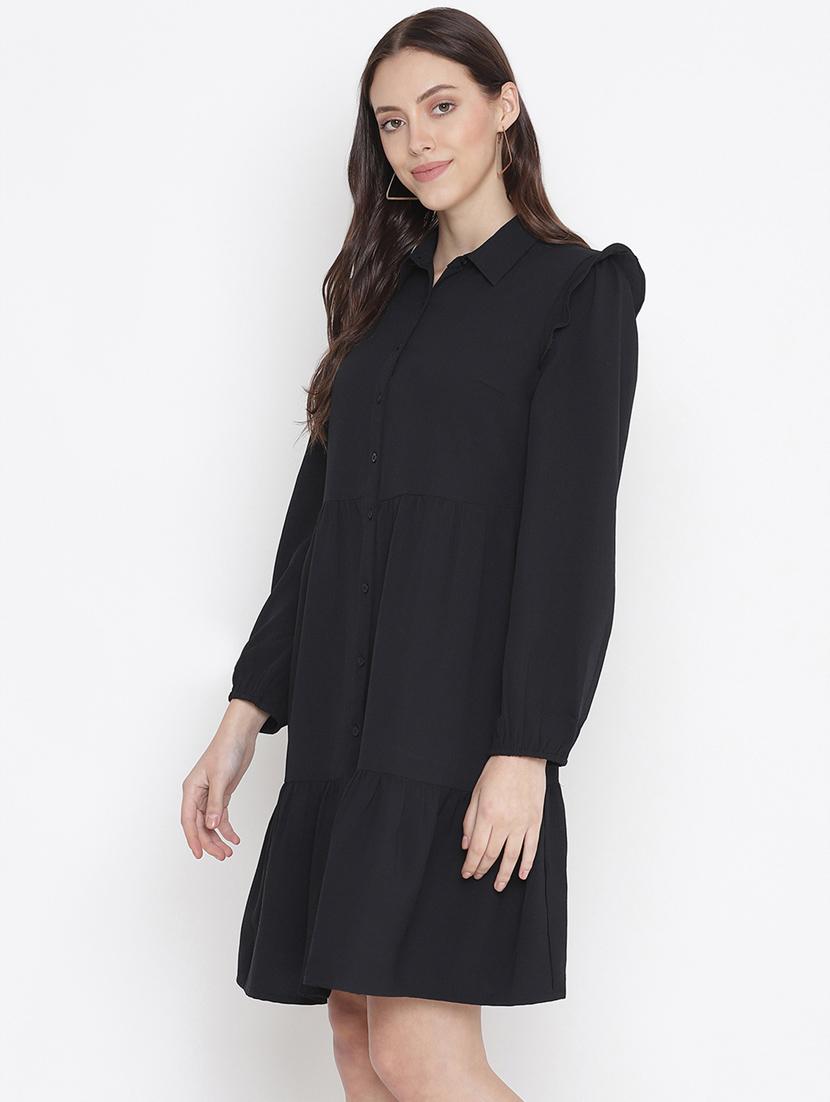 long sleeved solid shirt dress - 18246532 - Standard Image - 1