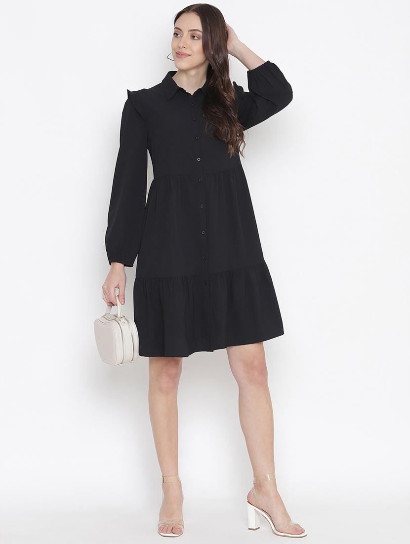 long sleeved solid shirt dress - 18246532 - Standard Image - 4