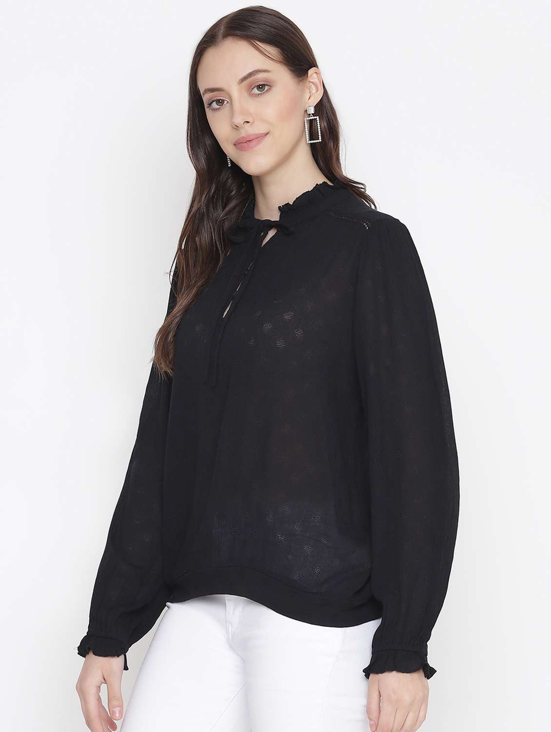 women's straight tie-up neck top - 18246562 - Standard Image - 1