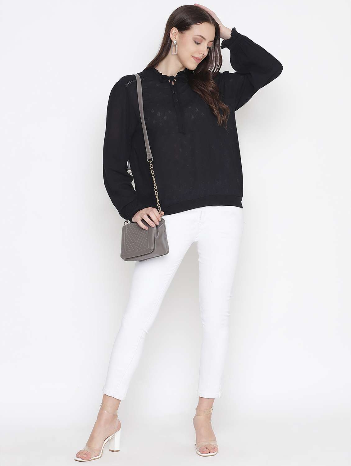 women's straight tie-up neck top - 18246562 - Standard Image - 4