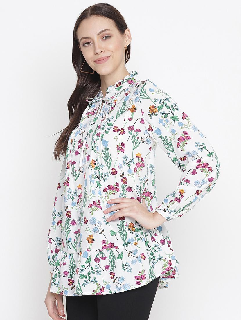 women's tiered tie-up neck top - 18246574 - Standard Image - 1