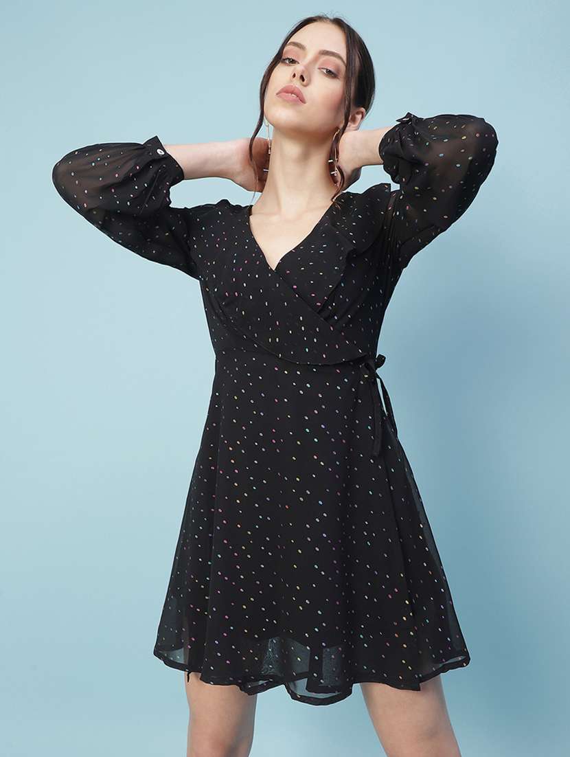 black polka dots wrap dress - 18246597 -  Standard Image - 1