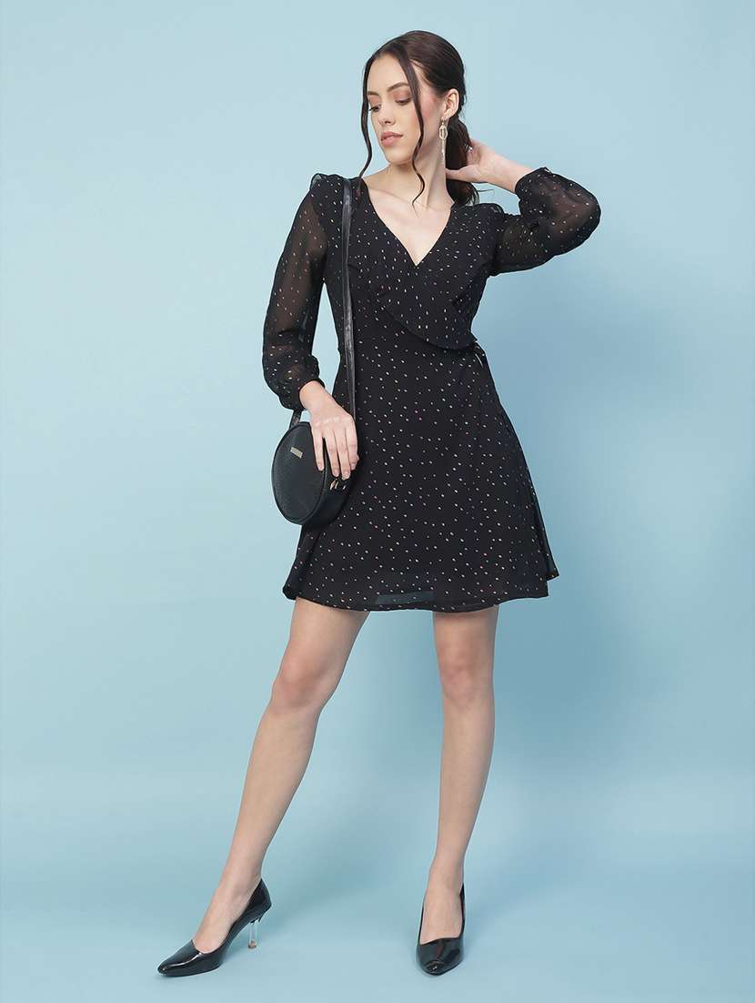 black polka dots wrap dress - 18246597 -  Standard Image - 4