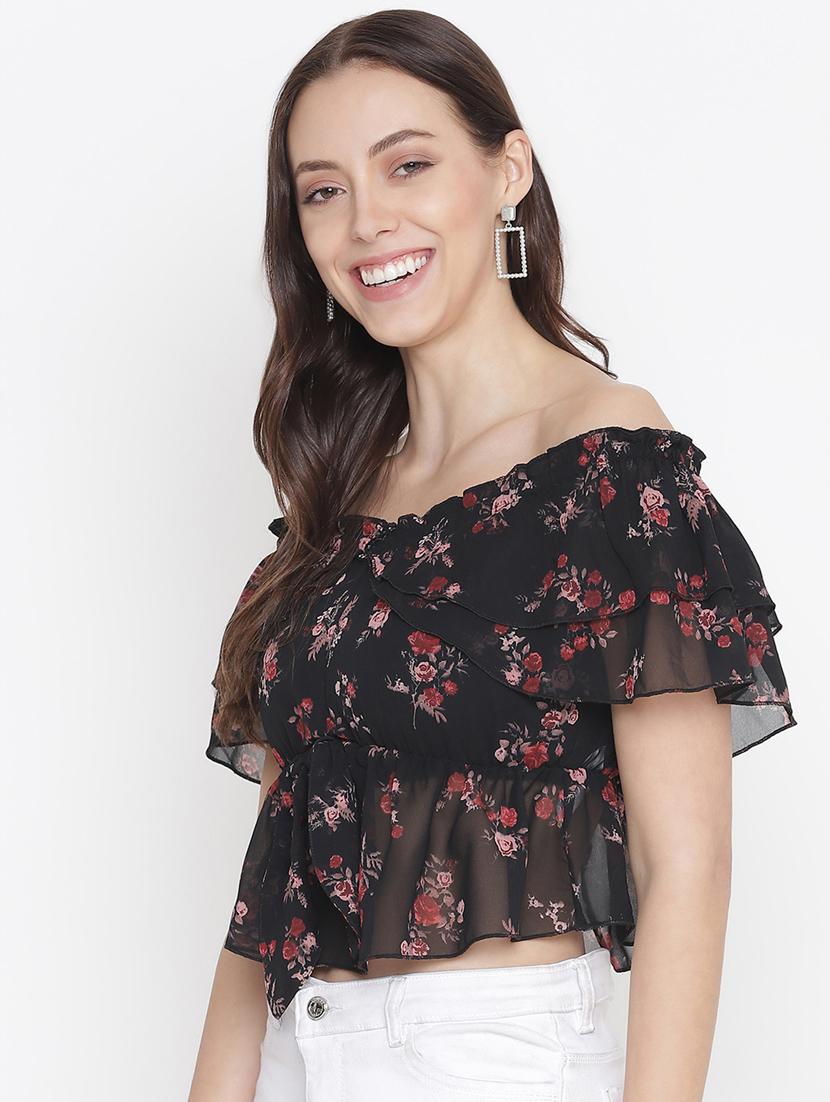 off shoulder floral crop top - 18246600 - Standard Image - 1