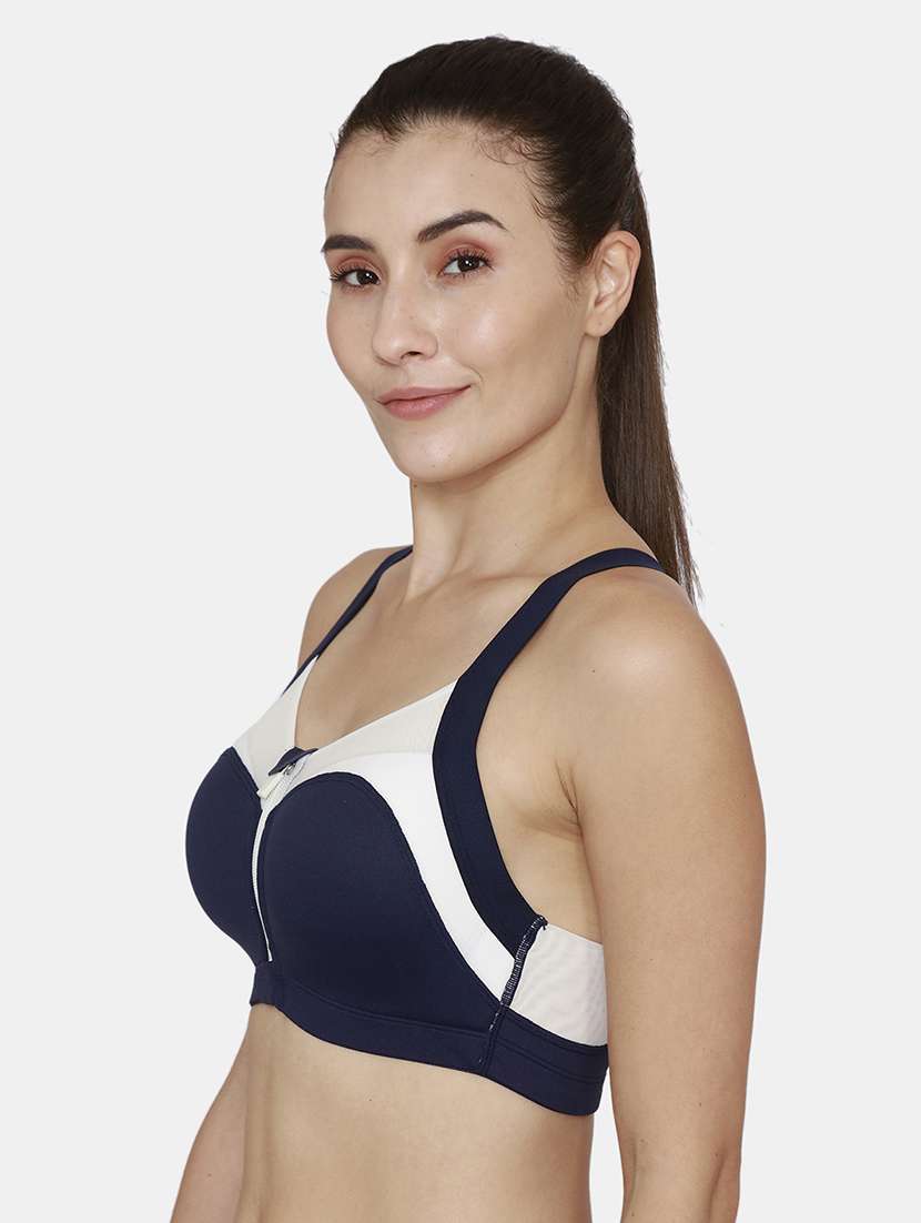blue color block sports bra - 18247156 -  Standard Image - 1