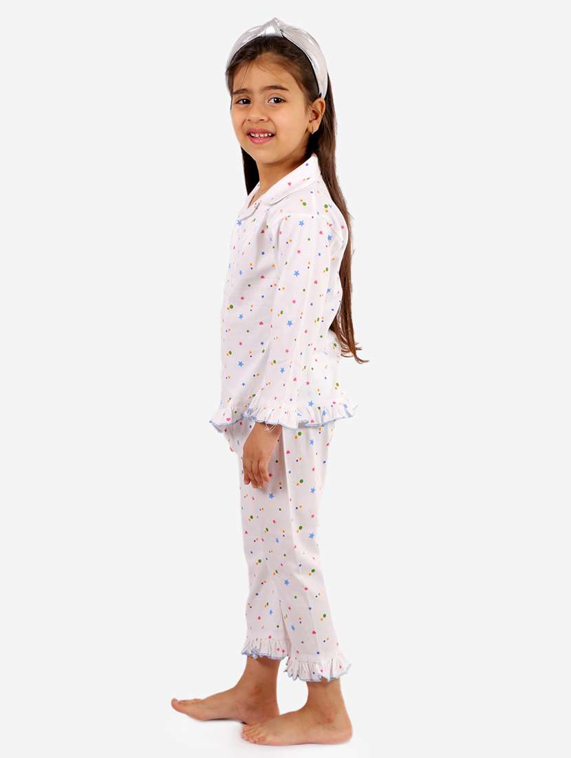 girls white printed shirt & pyjama set - 18247159 -  Standard Image - 1