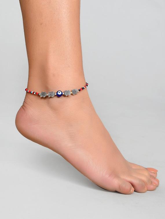 evil eye multi colour beaded chain anklet - 18247452 - Standard Image - 1