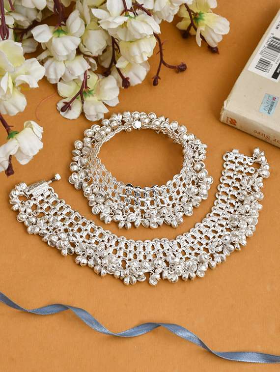 traditional ethnic silver ghungroo anklets