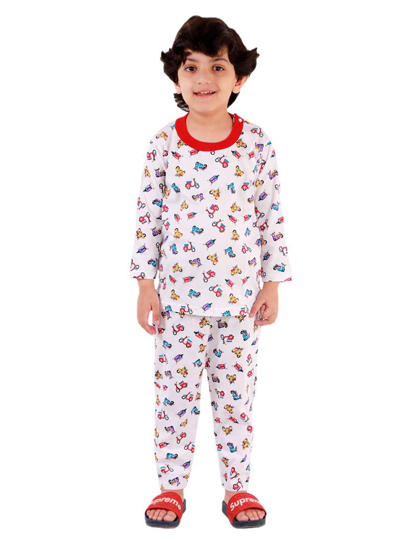 white printed nightwear pajama set 