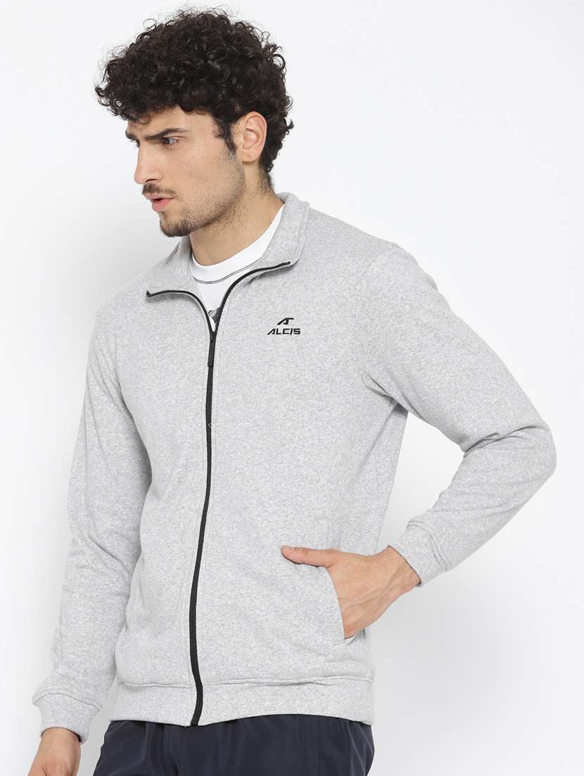 grey solid casual jacket - 18247742 -  Standard Image - 1