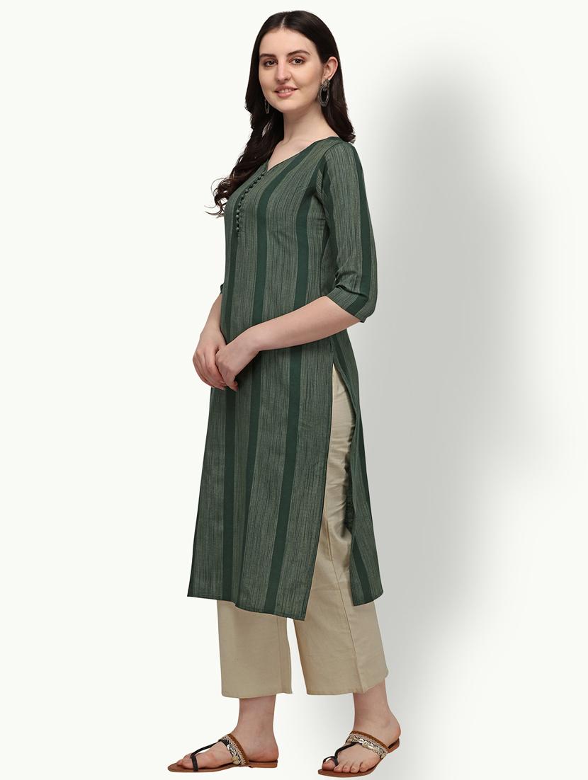 green striped straight kurta - 18247805 - Standard Image - 1