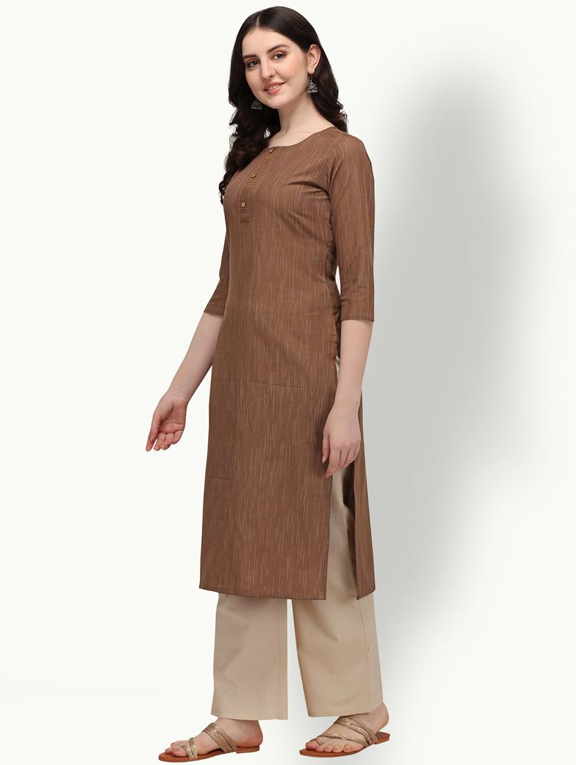brown solid straight kurta - 18247813 - Standard Image - 1