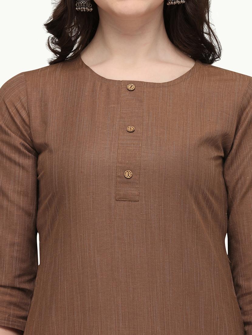 brown solid straight kurta - 18247813 - Standard Image - 4