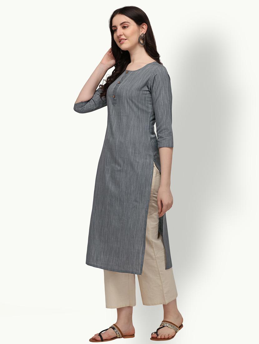 grey solid straight kurta - 18247814 -  Standard Image - 1
