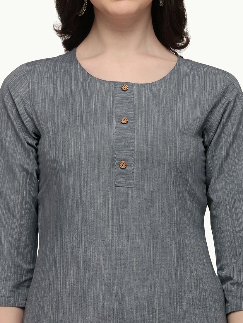 grey solid straight kurta - 18247814 - Standard Image - 4