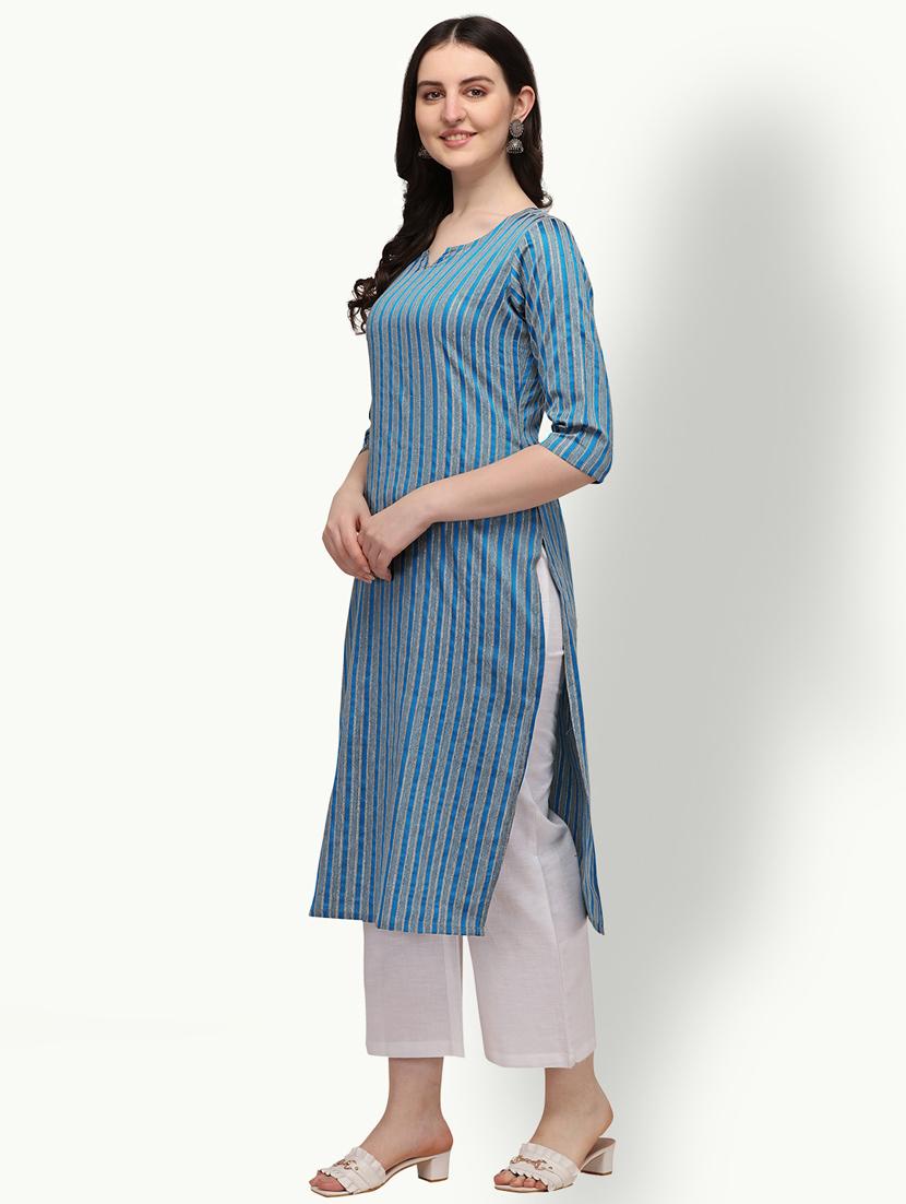 turquoise striped straight kurta - 18247826 - Standard Image - 1