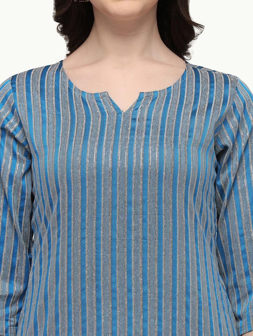 turquoise striped straight kurta - 18247826 - Standard Image - 4