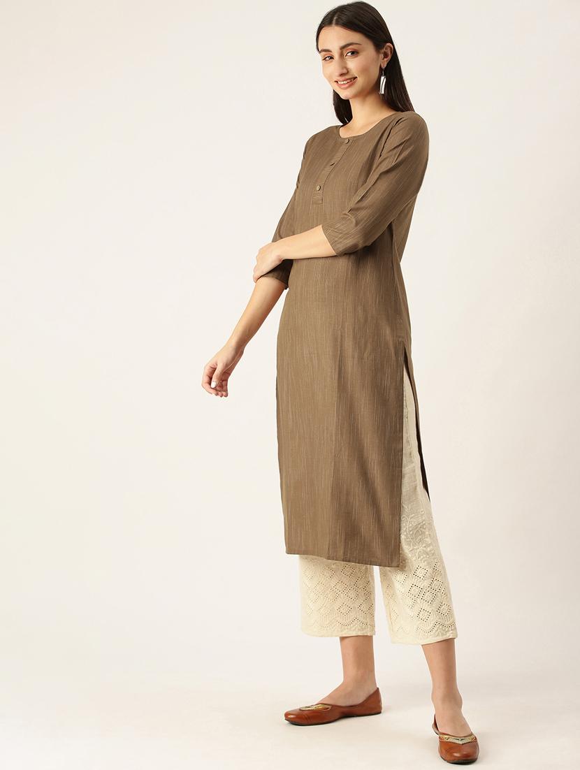 brown solid straight kurta - 18247841 - Standard Image - 1