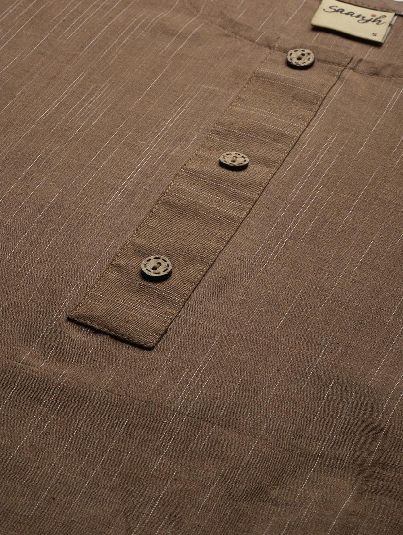 brown solid straight kurta - 18247841 - Standard Image - 4