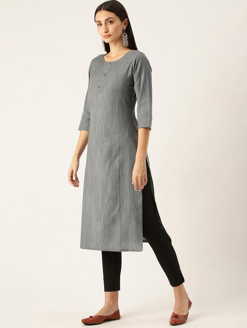 grey solid straight kurta - 18247842 -  Standard Image - 1