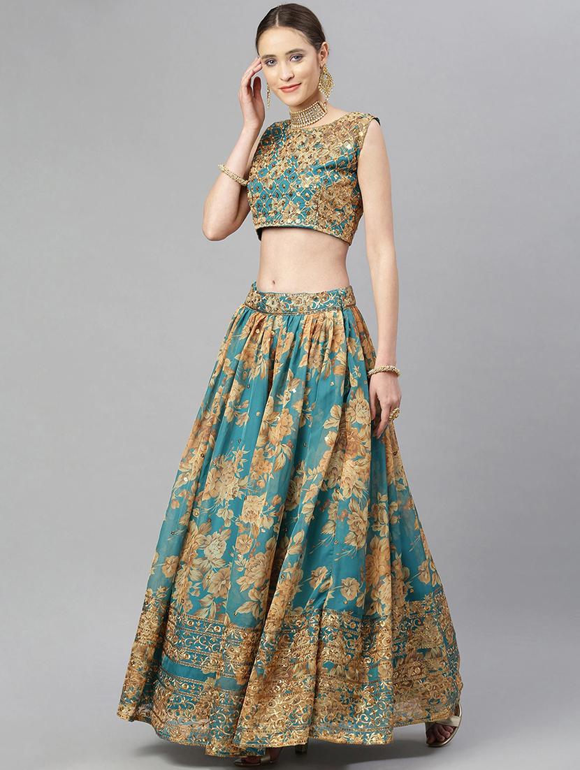 teal organza flared lehenga - 18247916 - Standard Image - 1