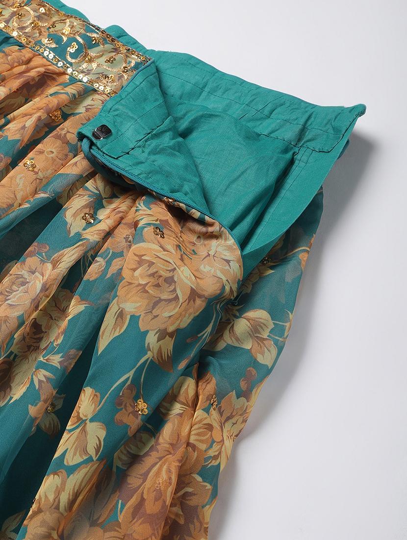 teal organza flared lehenga - 18247916 - Standard Image - 4