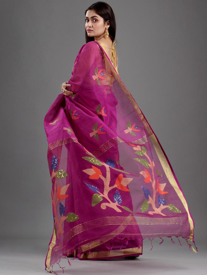 magenta handloom saree with blouse - 18248052 - Standard Image - 1
