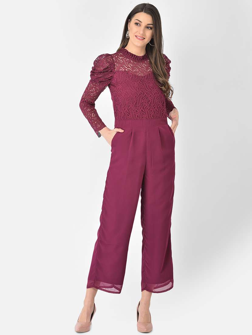 mock neck self design full leg jumpsuit