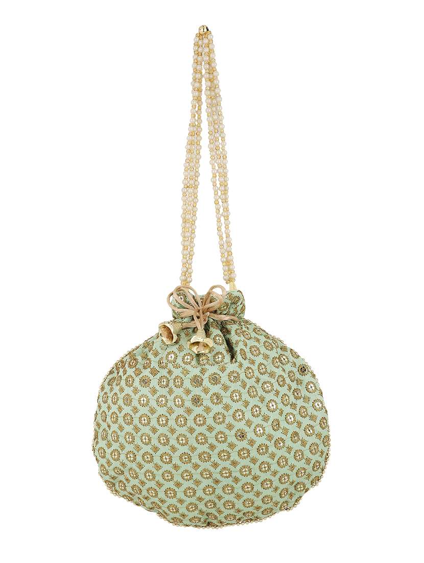 green faux silk ethnic potli - 18248286 - Zoom Image - 0