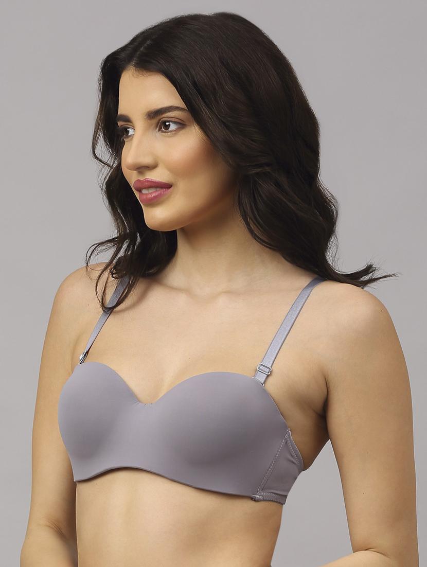grey solid balconette bra