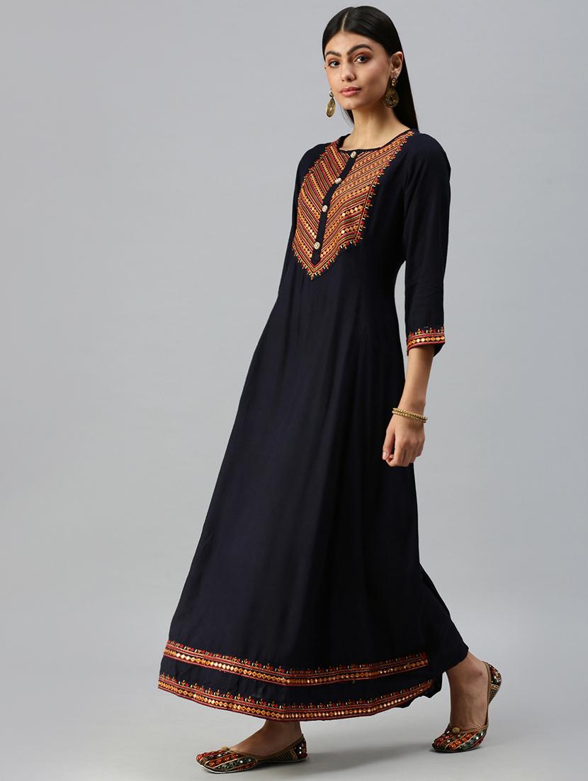 embroidered a-line ethnic dress - 18249223 - Standard Image - 1
