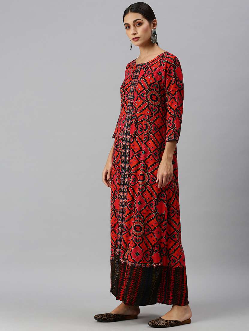 multi colored cotton blend anarkali kurta - 18249248 -  Standard Image - 1