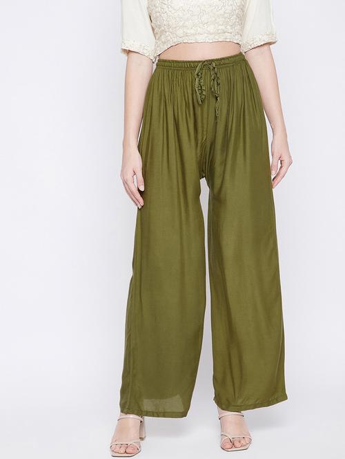 solid rayon flared palazzo - 18249323 -  Standard Image - 0