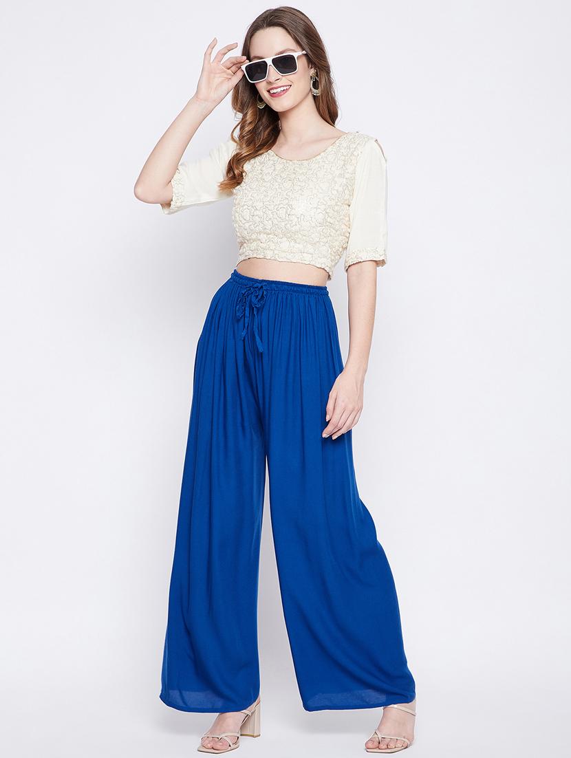 solid rayon flared palazzo - 18249325 - Standard Image - 4