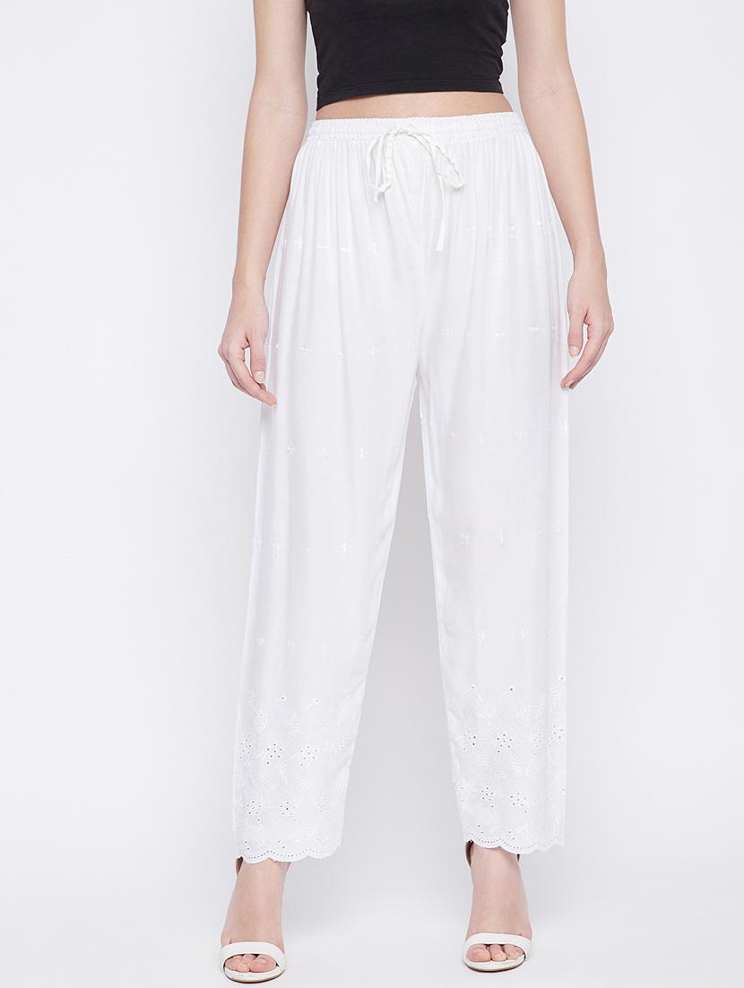 white solid rayon palazzo - 18249332 -  Zoom Image - 0